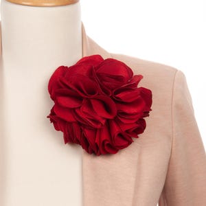 Red Flower Brooch, Handmade Floral Brooches, Shoulder Pin For Women