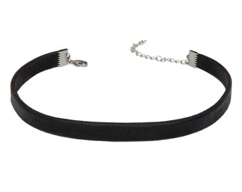 Gargantilha/colar de couro genuíno preto 10 mm de largura com fecho de lagosta e aço inoxidável