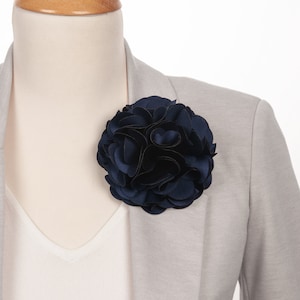 Navy Blue Fabric Organza Handmade Flower Brooch, Floral pin, packed as a gift