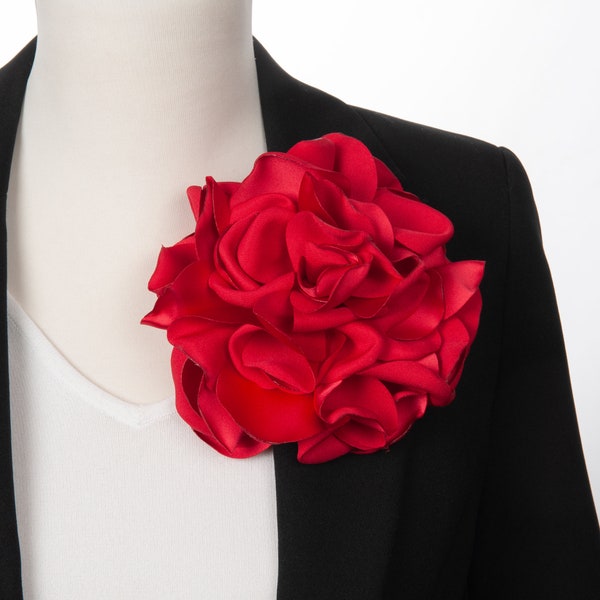 Roter Stoff Blumen Brosche, Floral pin