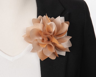 Variegated Cappuccino Fabric Organza Flower Brooch Gift For Loved Ones