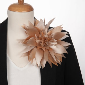 Mink Color Fabric Oversized Flower Brooch for Women, Large Party Floral Pin Shoulder Corsage