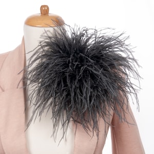 Big Gray Feather Brooch, Carmine ostrich feathers decorative floral pin