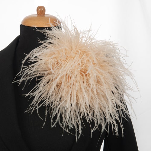Big Cream Feather Brooch, Carmine Ostrich Feathers  display picture 3