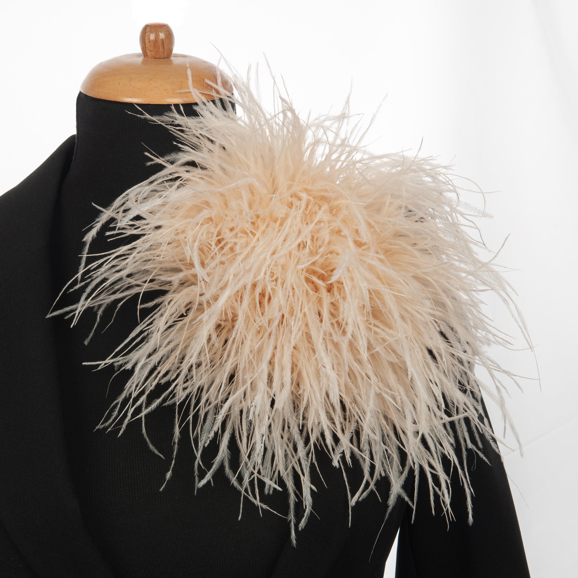 Big Cream Feather Brooch, Carmine Ostrich Feathers Decorative