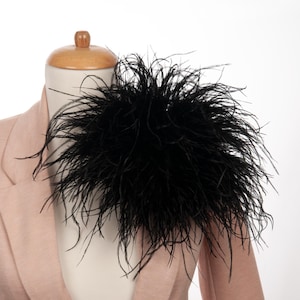 Big Black Feather Brooch, Carmine ostrich feathers decorative floral pin