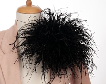 Big Black Feather Brooch, Carmine ostrich feathers decorative floral pin