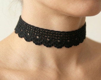 クロシェチョーカー、レディースネックレス、クロシェカラー、ブラック