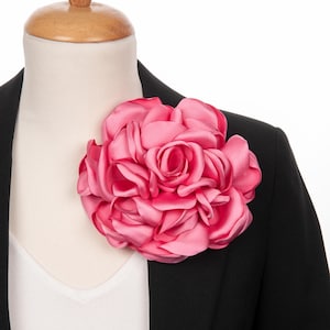 Large Hot Pink Rose Brooch - Handmade Satin Flower Pin, Gift for Her, Elegant Floral Christmas Gift, Wedding Accessory, Pink Hue Corsage