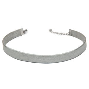 Minimalist Silver Leather Choker Veg Tan Necklace: Metallic Adjustable Collar