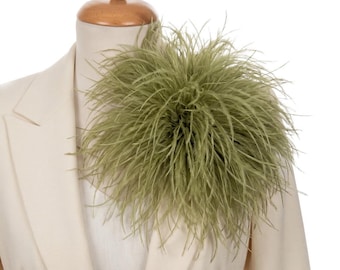 Brooch Pin Light Olive Green Ostrich Feather Brooch Accessory