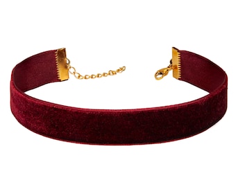 Burgundy Velvet Choker Necklace - Wide choker velvet - Thick Bohemian Women Choker