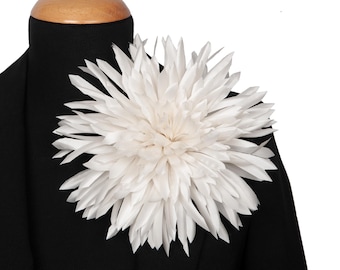 Ivory Satin Flower Brooch – Medium Size Party Pin, Handmade Elegant Floral Accessory