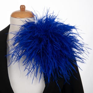 Big Blue feather brooch, Carmine ostrich feathers decorative floral pin