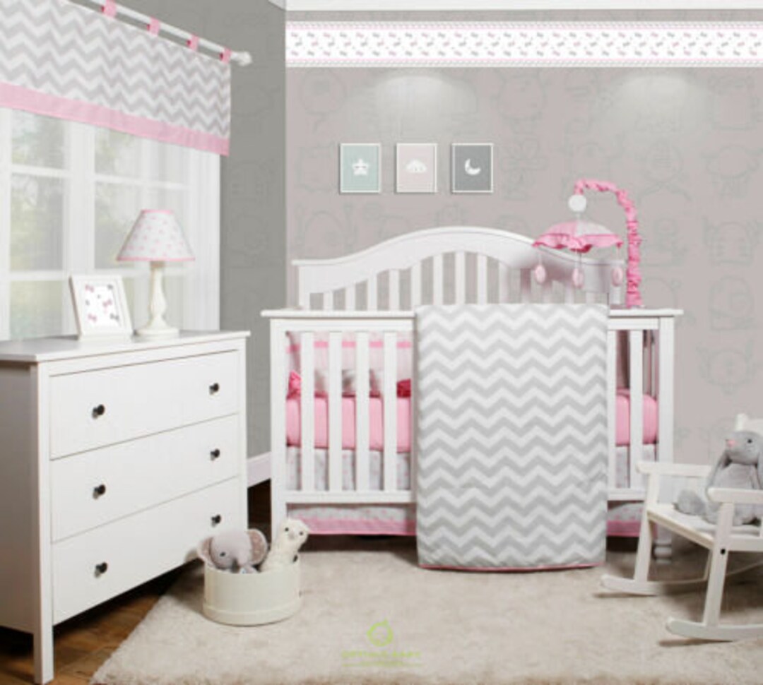 Optimababy grey elephant 6 piece baby nursery crib bedding set sale