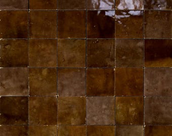 Zellige Brown Honey 30x30 cm – Handmade Moroccan Tiles – Honey Brown Tile – Luxury Wall & Floor Tile – Kitchen Backsplash Bathroom Tile
