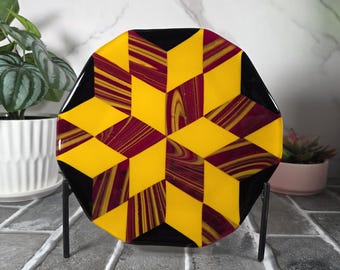 Handcrafted Fused Glass Geometric Star Plate (9")