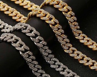 Gold Silver Cuban Link Necklace, 7-28" Gold Silver Choker Necklace, High-Quality Chain Jewelry, Miami Cuban Necklace, Trendy Jewelry Gift