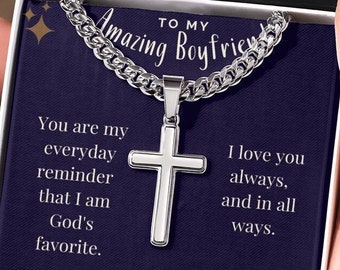 Gift for Boyfriend, Men's Cross Necklace, Boys Cross Necklace, Waterproof Jewelry, Silver Cross Necklace for Men, Father's Day Gift