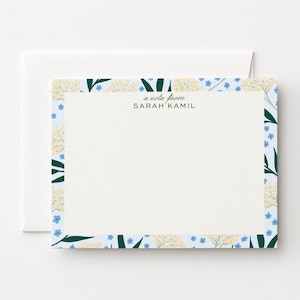 Jeu de cartes de correspondance florales personnalisées, jeu de cartes de papeterie avec nom, lot de 8 ou 16, cartes de correspondance plates personnalisées, notes de remerciement, papeterie personnalisée