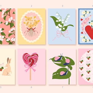 Set di tre cartoline primaverili, pacchetto di cartoline carine, arte di buona Pasqua, biglietti di auguri pastello, cartoline illustrate, confezione di cartoline postali