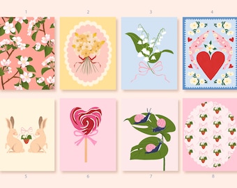 Spring Postcard Set of Three, Cute Cards Bundle, Happy Easter Art, Pastel Greeting Cards, Illustrated Postcards, Snail Mail Postcard Pack