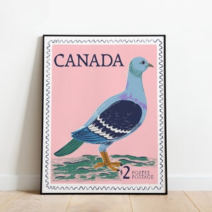 Impresión de sellos retro, ilustración nostálgica de paloma, sellos canadienses, sellos vintage, impresión de sellos, póster de sellos, arte de sellos