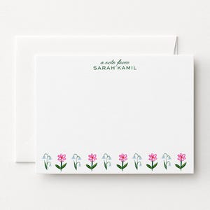 Personalized Floral Notecard Set, Stationery Card Set with Name, Set of 8 or 16, Custom Flat Notecards, Thank you Notes, Custom Stationery