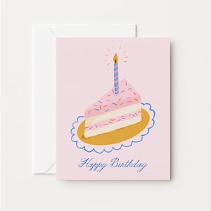 Carte de voeux de joyeux anniversaire, jolie carte de gâteau avec bougie, une carte ou lot de 3, intérieur vierge, carte de voeux illustrée, carte pour elle