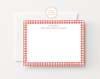 Personalized Gingham Notecard Set, Custom Stationery Cards