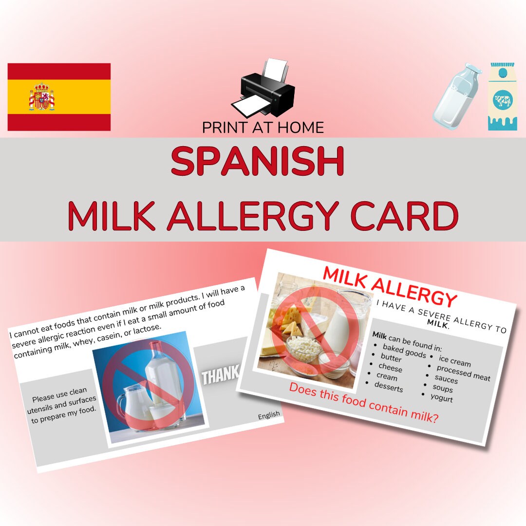 Printable Spanish Milk Allergy Card Food Allergy Card Etsy