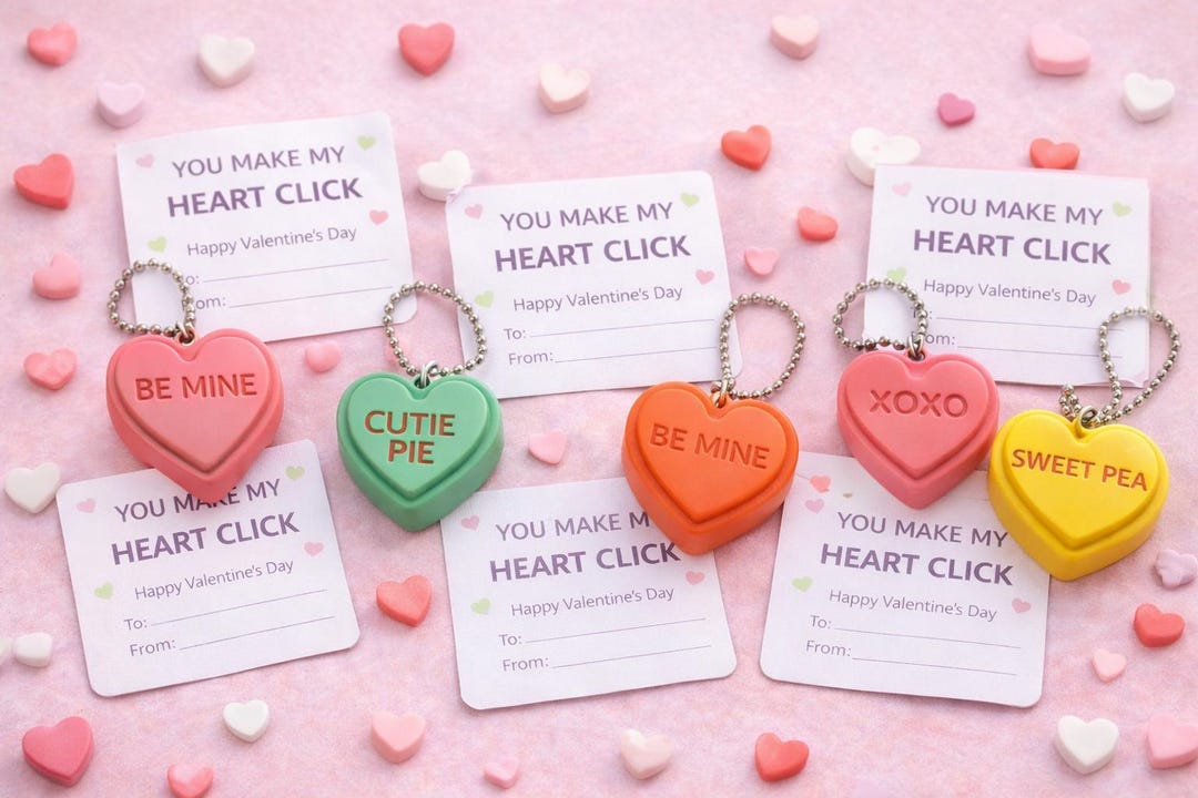 Conversation Heart Keychain Clickers (5 Pack) | Candy Heart Fidget ...