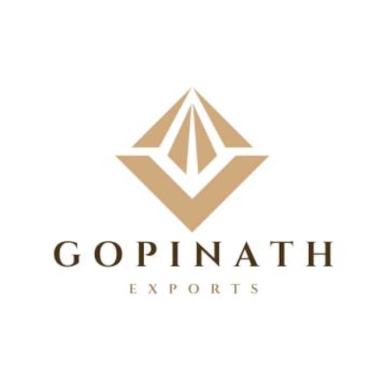Puede incluir: El logotipo de Gopinath Exports presenta un dise&ntilde;o de diamante geom&eacute;trico en tonos dorados y beige. El nombre "GOPINATH" est&aacute; encima de "EXPORTS" en una fuente serif, todo sobre un fondo blanco. El logotipo es simple y elegante.
