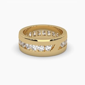 Yellow gold round diamond ring render with diamond band