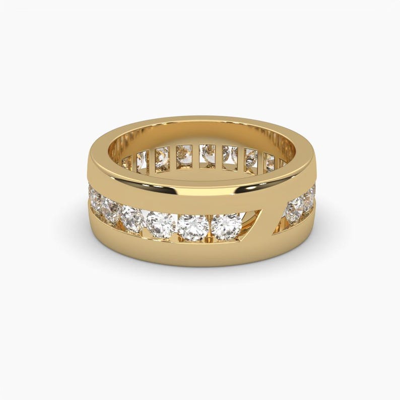 Yellow gold round diamond ring render with diamond band