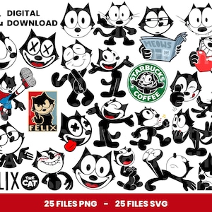 25 Clipart Bundle Layered Svg, Felix the Cat Svg, Children Svg, Cat Svg