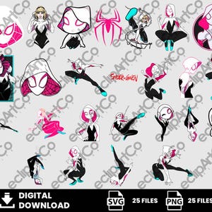 25 Cliparts – Spider Gwen Svg, Spider Gwen Png, Ghost Spider Svg, Superhero Svg, Download Digital