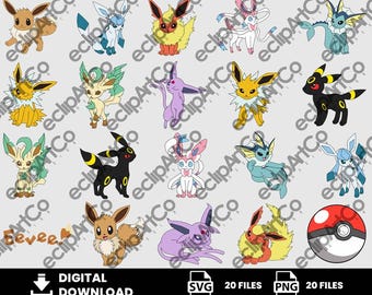 20 Clipart – Eeveelution Svg, Eeveelution Png, Eevee Svg, Eevee Png, Digital Download