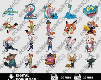 20 Clipart - Zootopia Svg, Zootopia Png, Judy Png, Nick Png, Animals Png, Love Png, Friends Png, Movie Png, Digital Download