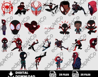 25 Clipart – SpiderMan Svg, Spiderman Png, Miles Morales Svg, SuperHeroes Svg, Digital Download