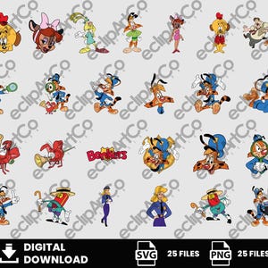 May include: A collection of twenty-five digital illustrations featuring various cartoon characters from the show Bonkers, including a bobcat in a police uniform, a red lobster, and human figures, with the word Bonkers in red text.