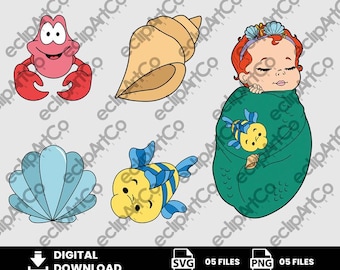 05 Clipart - Baby Shower Svg, Baby Princess Png, Baby Ariel Png, Baby Little Mermaid Png, Little Mermaid Png, Digital Download