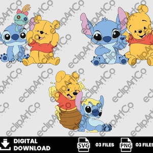 03 Clipart - Winnie The Pooh and Stitch, Stitch Svg, Stitch Png, Pooh Bear, Hundred Acre Wood Png, Svg, Png, Digital Download