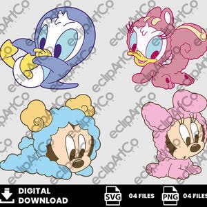 04 Clipart - Baby Shower, Baby Mickey, Baby Mouse, Baby Donald, Baby Daisy, Mickey Svg, Digital Download