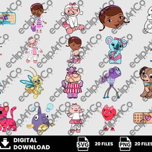 20 Clipart - Doc McStuffins, Doc McStuffins Party, Lambie, Stuffy, Doc McStuffins SVG, Doc McStuffins PNG, Svg, Png, Digital Download