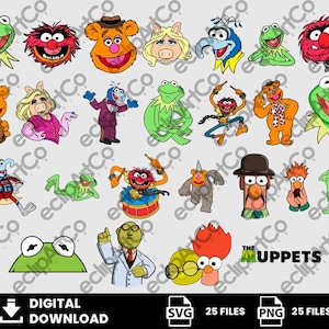 25 Clipart – The Muppets, Muppet Show, Miss Piggy, Fozzie Bear, Gonzo, Muppets SVG, Muppets PNG, Svg, Png, Digital Download