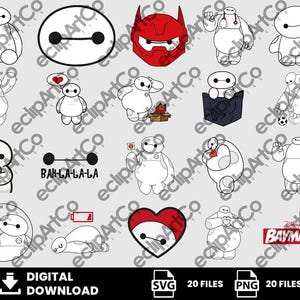 20 Clipart - Baymax, Big Hero 6 Png, Big Hero 6, Love, Baymax SVG, Baymax PNG, T-shirt design, Big Hero 6 Svg, Svg Png, Digital Download