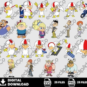 May include: A collection of cartoon character illustrations. The characters include a boy in a white jumpsuit and red and white helmet, and other characters in various outfits. The image also includes the text "DIGITAL DOWNLOAD".