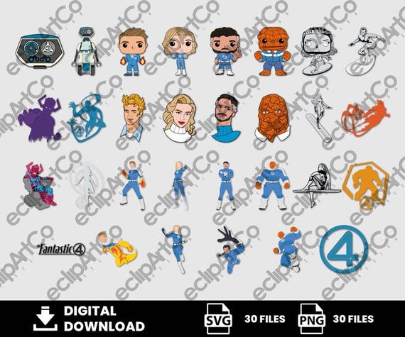 30 Clipart - SuperHeroes Svg, Fantastic 4 Svg, Fantastic 4 Png, Cuatro Fanasticos Svg, Family Svg, Galactus Svg, Movie Png, Digital Download