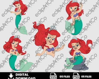 05 Clipart - Baby Shower Svg, Baby Princess Png, Baby Ariel Png, Baby Little Mermaid Png, Little Mermaid Png, Digital Download